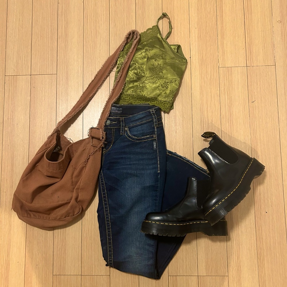 Authentic Y2K, silver Aiko boot cut, dark wash, low rise jeans